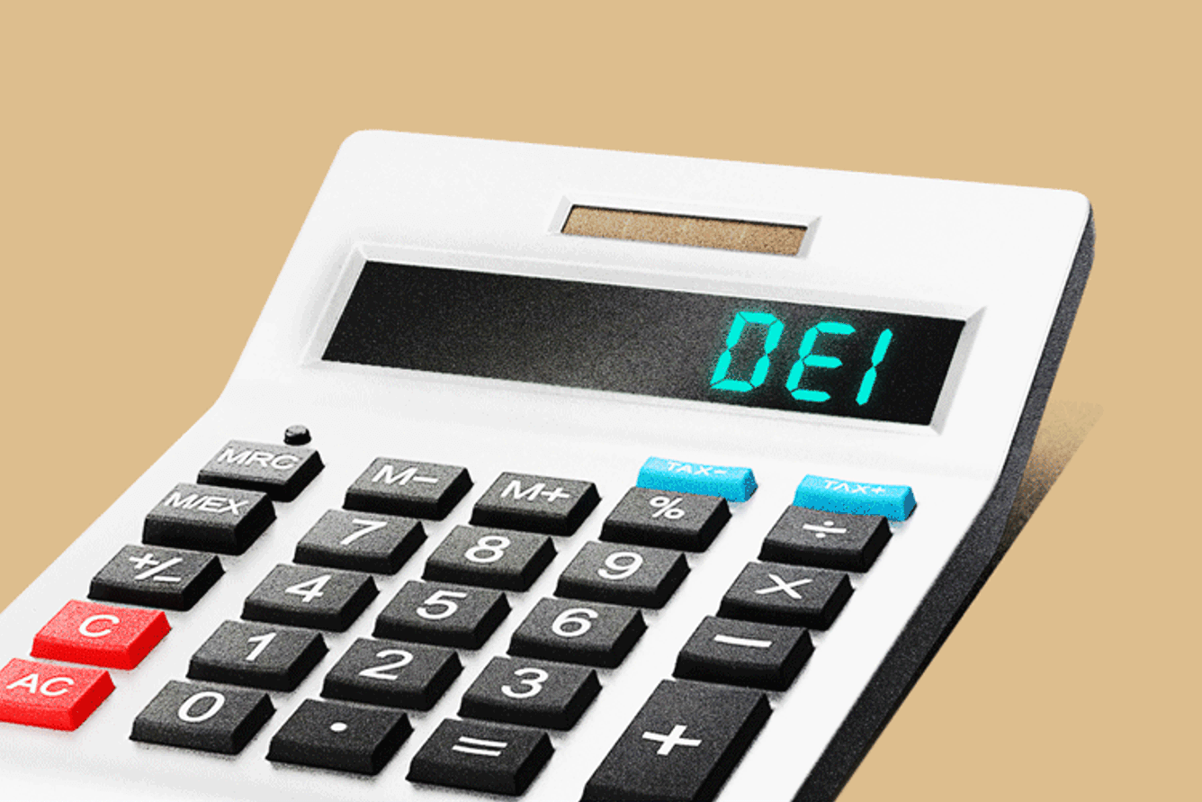 GIF of the letters 'DEI' typed on a calculator screen, which then disappear and are replaced by zeros. Credit: Anna Kim