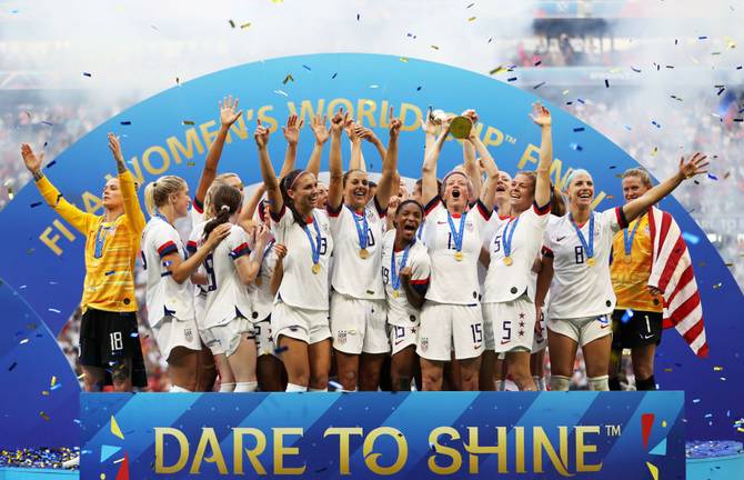 The US women's national soccer team in 2019 after winning the World Cup