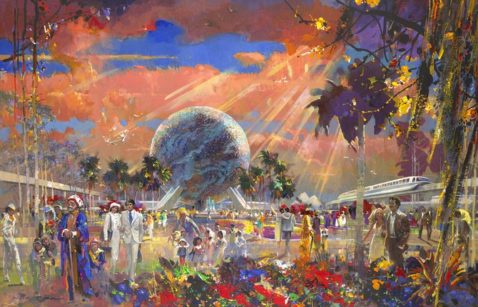 Painting of original EPCOT with monorail
