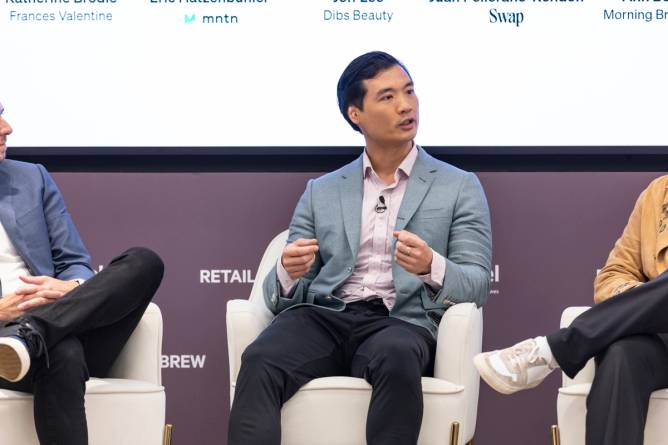Dibs Beauty CEO speaking on a panel at Retail Brew's Retail Rewired event in NYC