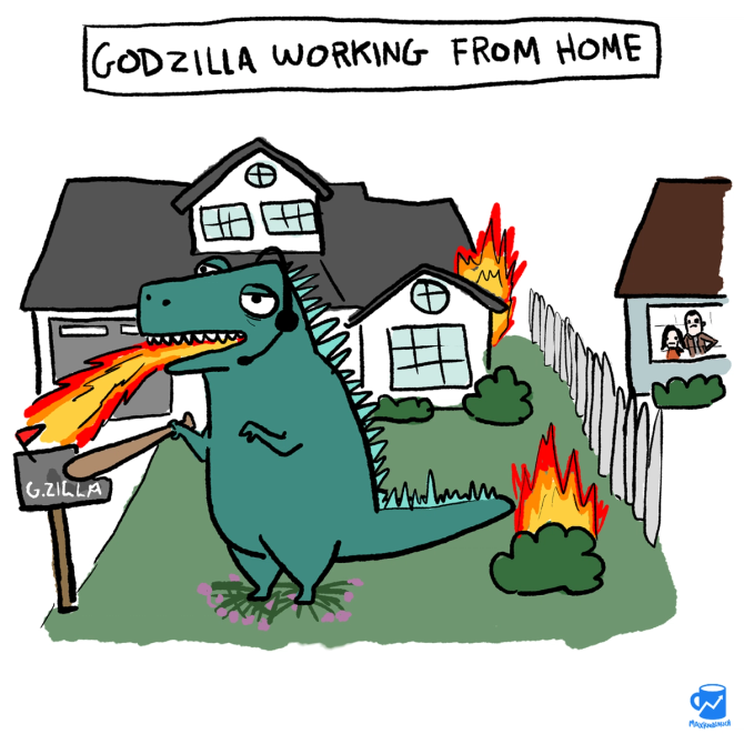 Godzilla working from home sketch
