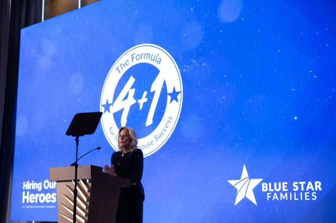 First Lady Jill Biden announces initiative to improve military spouse employment.