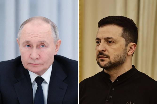 Vladimir Putin of Russia and Vlodymyr Zelensky of Ukraine