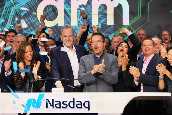 Arm Holdings CEO Rene Haas rings the Nasdaq opening bell