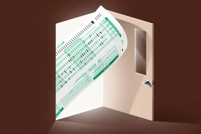 Scantron peeks through a door