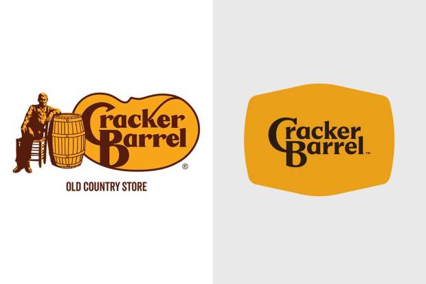 Cracker Barrel's old and new logo.