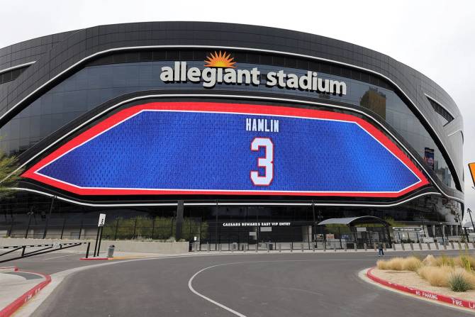 Allegiant Stadium pays tribute to Damar Hamlin on its facade