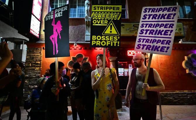 Strippers protesting for union rights at The Star Garden in Los Angeles
