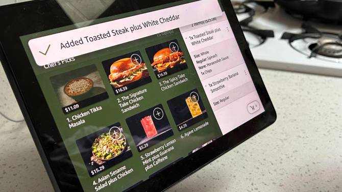 Panera's menu is displayed on an Amazon Alexa Echo Show device.