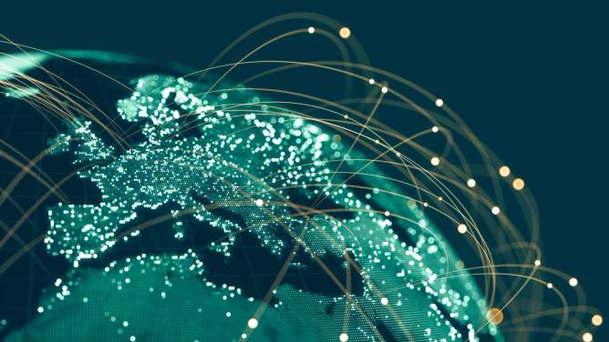 Globe with lines symbolizing connectivity