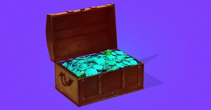 A treasure box filled with coins
