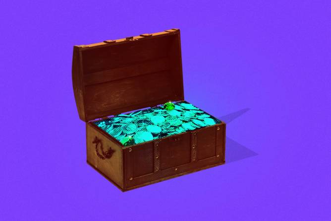 Treasure chest of glowing coins.