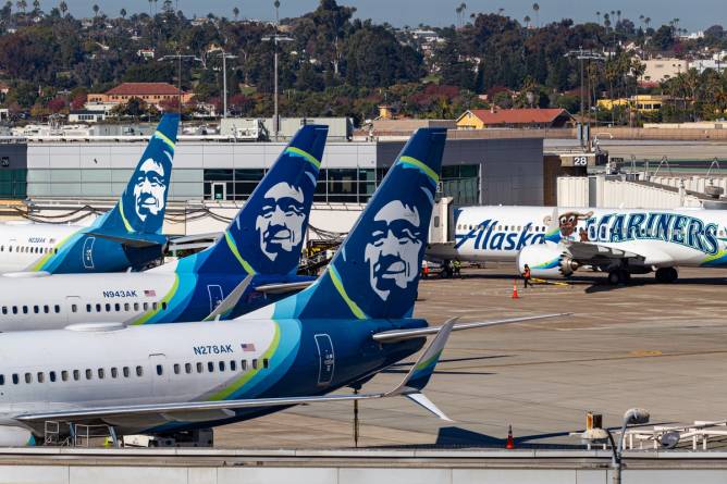 Alaska Airlines planes parked at San Diego airport