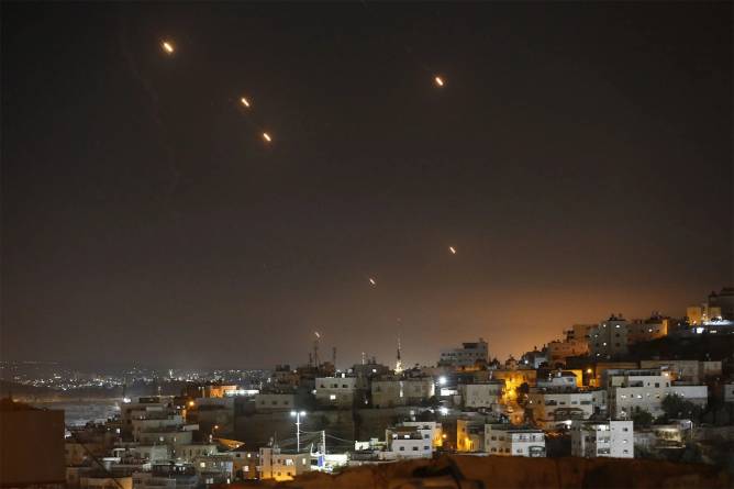 Rockets from Iran are seen over Jerusalem in Israel