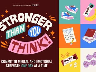 "Stronger than you think!' text with sponsored language and Think! logo above