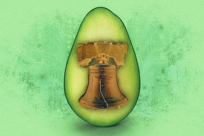 Avocado with liberty bell as pit.