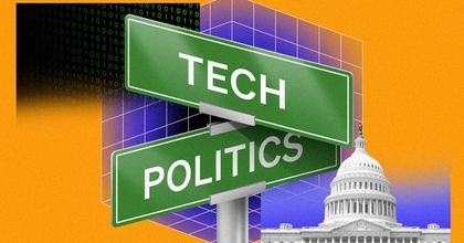 Street signs that say "Tech" and "Policies" as street names next to the D.C. capital building