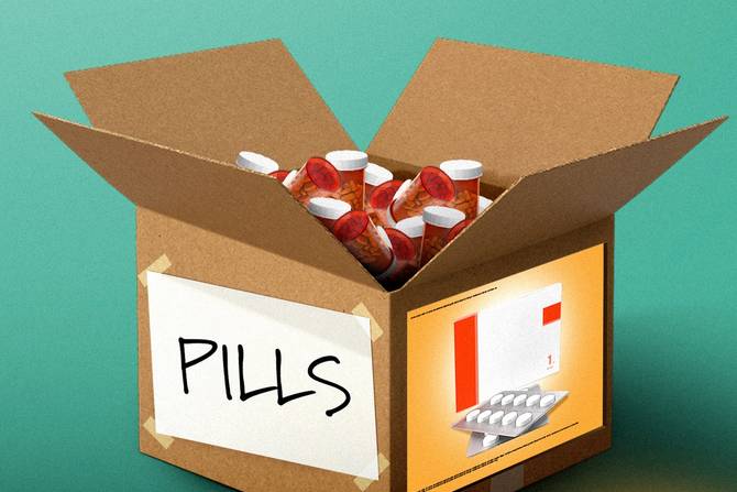 Box of pill bottles