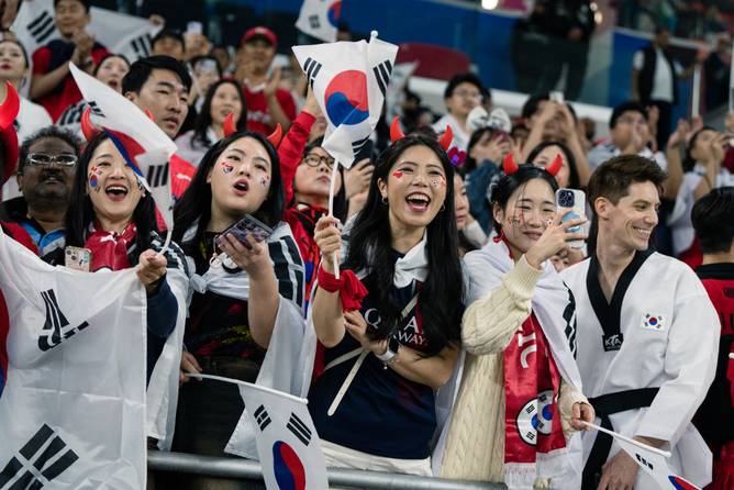 South Korean fans cheering on their soccer team