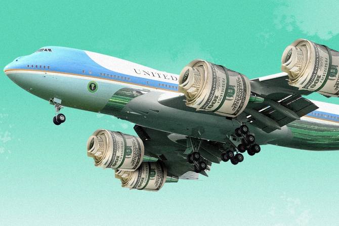 Air force one with cash as engines