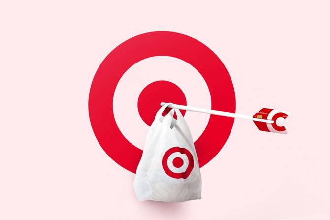 Target bag attached to the bullseye Target logo