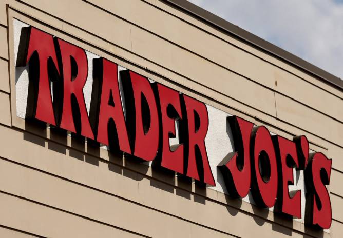 A Trader Joe's sign on a store's exterior. 