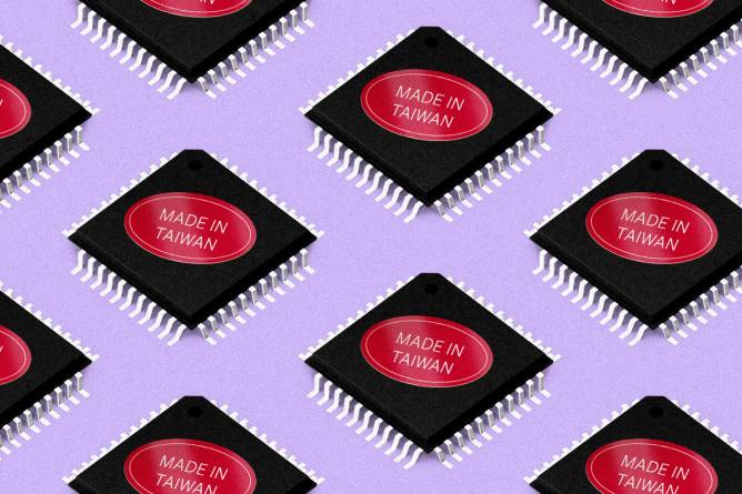 A cluster of "Made In Taiwan" labeled AI chips