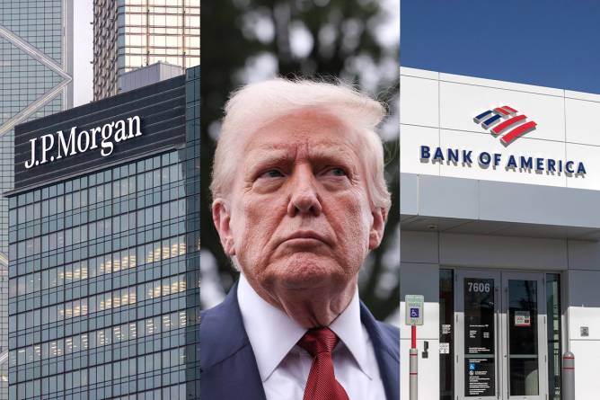 Donald Trump and the JPMorgan Chase and Bank of America logos