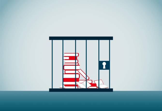 illustration of books in a prison cell