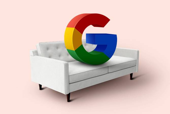 Google logo on a couch