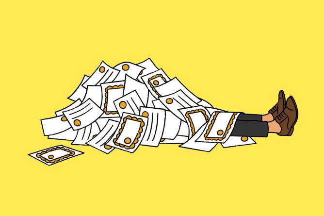 A person buried under credential certificiates