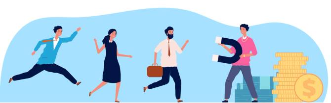 an illustration showing a person attracting other people with a magnet