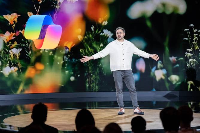 Mustafa Suleyman speaks at Microsoft's 50th anniversary event in April 2025.