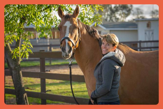 retired racehorse with trainer
