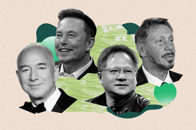 Jeff Bezos, Elon Musk, Larry Ellison, Jensen Huang  