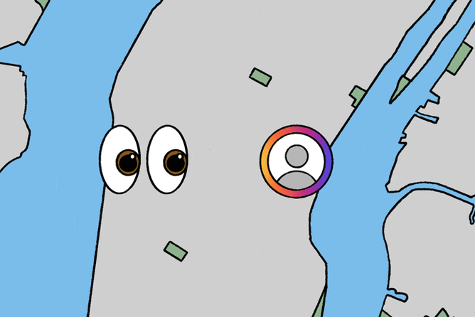 GIF of eyes following someone's location on a map