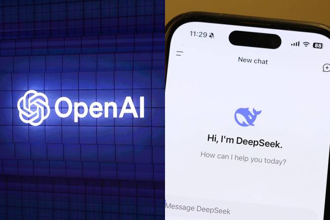 OpenAI logoa next to DeepSeek logo