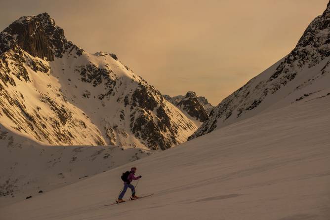 A backcountry skiier