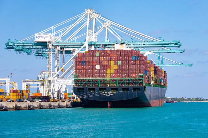 A cargo ship at a US port