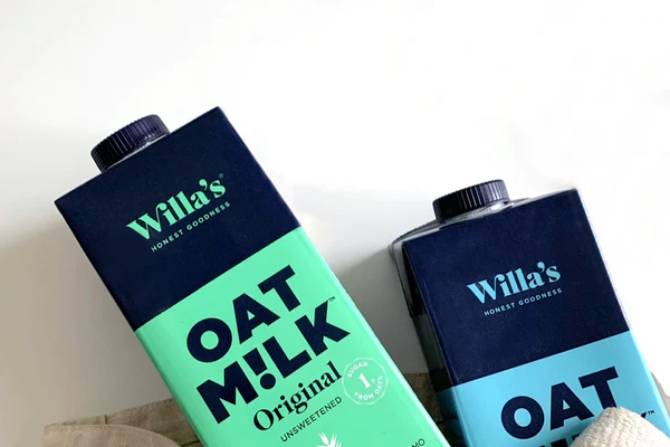 two cartons of Willa's oat milk