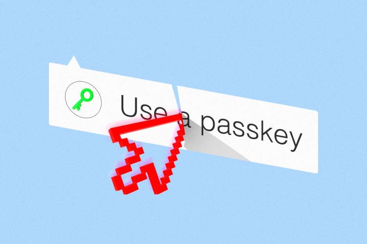 Mouse clicker arrow slicing through a passkey option.