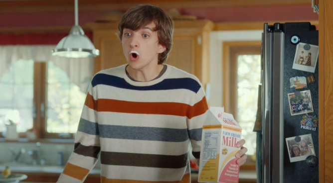 a kid with a milk mustache yells in a campaign for Roku 