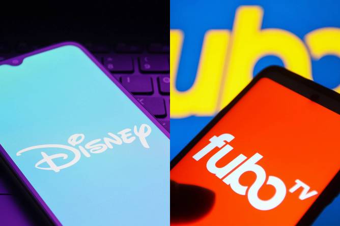 split-screen of Disney and FuboTV logos