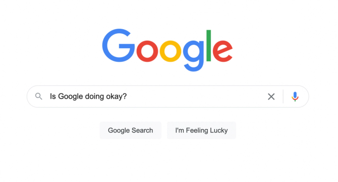 A Google search page with the query "is google doing okay?"