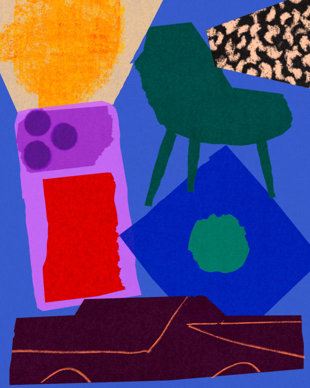 Designed items including a phone, a chair and a car