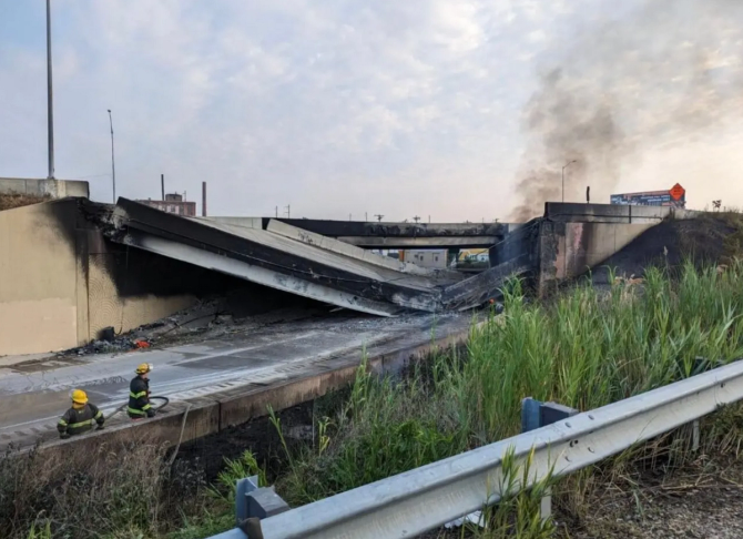 A part of I-95 collapsed near the Cottman Avenue exit in northeast Philadelphia.