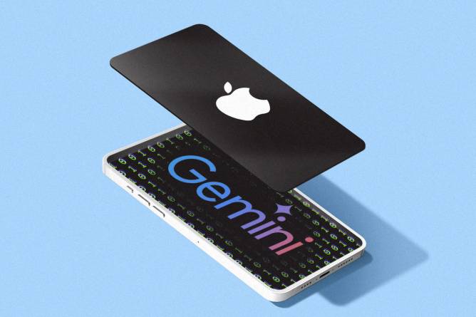 Illustration of a disassembled iPhone screen with the Gemini logo