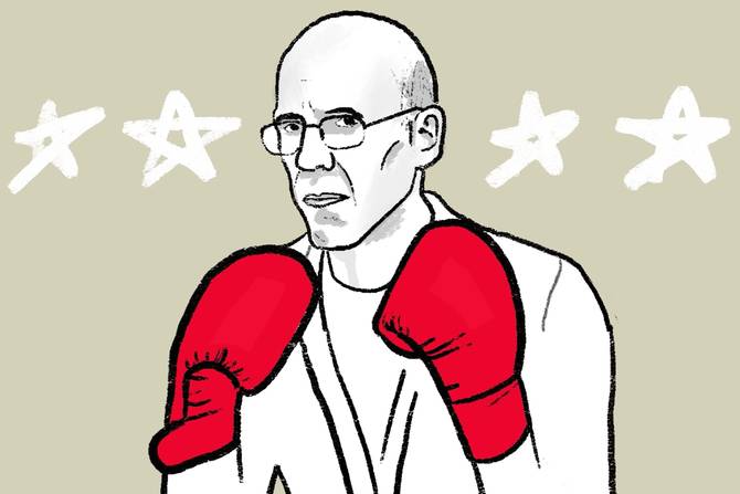 An illustration of Jeffrey Katzenberg in boxing gloves