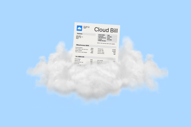 A cloud service bill floating on top of an actual cloud