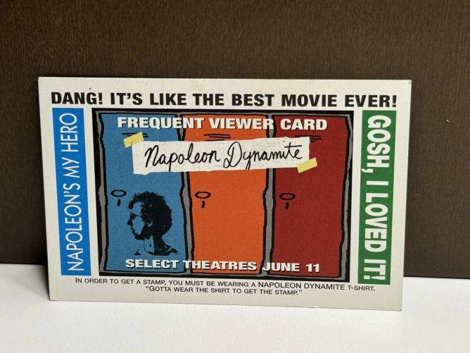 A Napoleon Dynamite frequent viewer card that reads 
